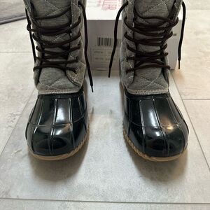 Gray and Black Lace-Up Boots